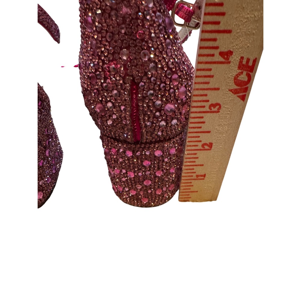 Betsey Johnson SB-MARI Fuchsia Pink Satin Rhinestone Block Heel Sandals Size 8.5 - Picture 7 of 13
